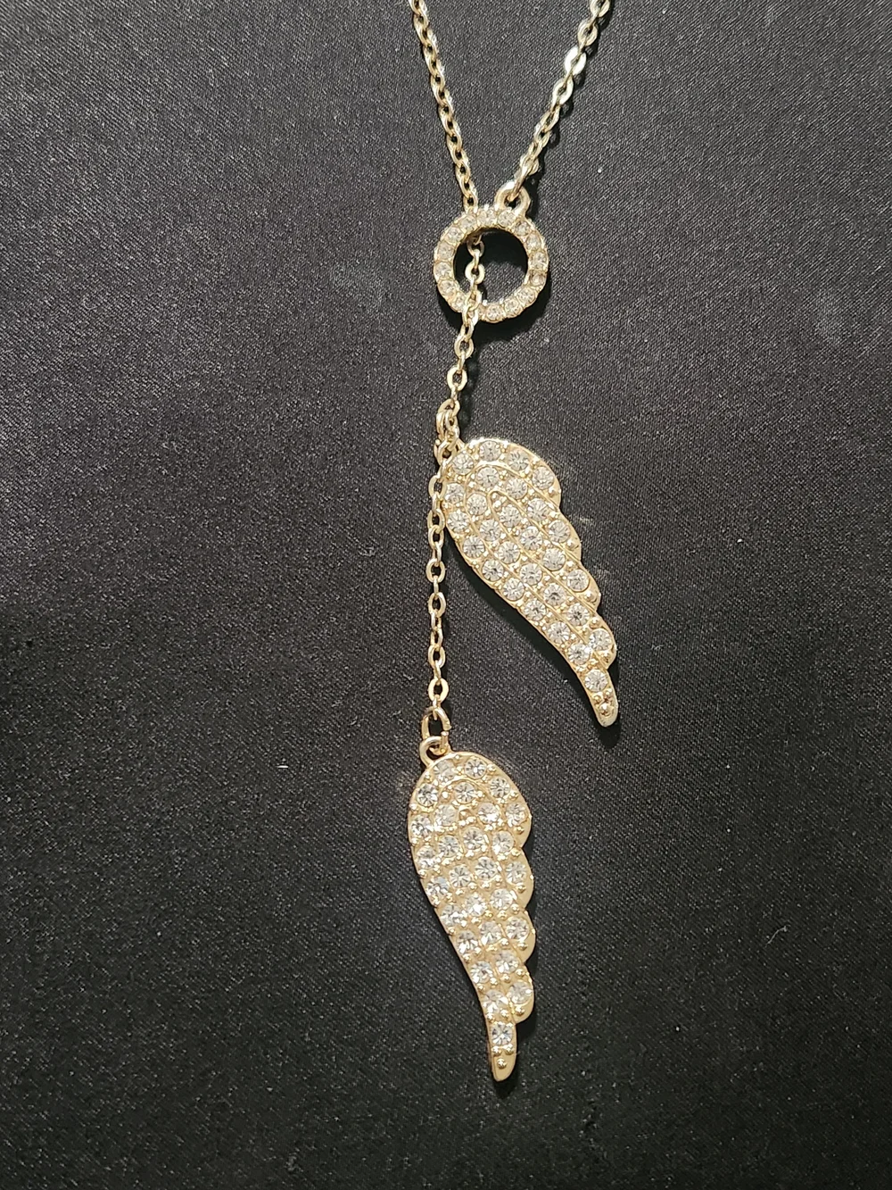 ​Goldtone Rhinestone Angel Wings Y-Necklace Lariat Drop Charm ​